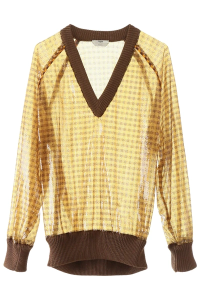 Shop Fendi Sequined Vichy Sweater In Brown,yellow