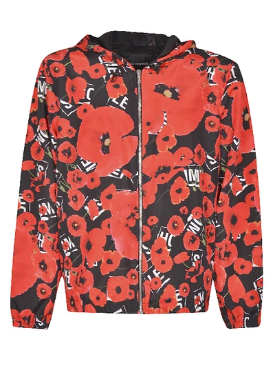 Shop Les Hommes Allover Poppies Jacket In Black/red