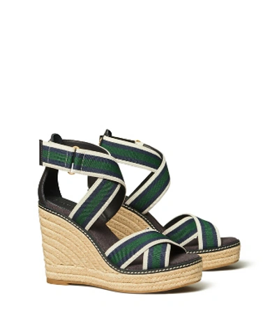 Shop Tory Burch Frieda Espadrille Sandal In Ivory/navy/banyan Green/perfect Navy