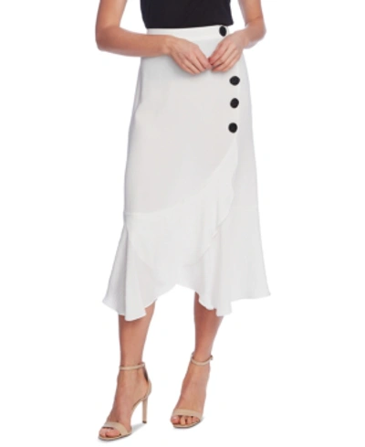 Shop Vince Camuto Ruffled-hem Asymmetrical Button-front Twill Skirt In New Ivory