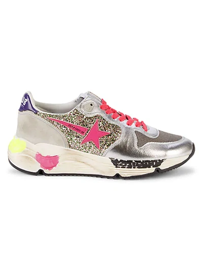 Shop Golden Goose Running Sole Mixed-media Sneakers In Silver