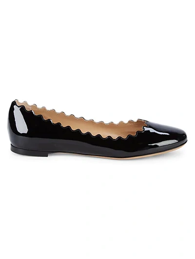 Shop Chloé Scalloped Patent Leather Ballet Flats In Black
