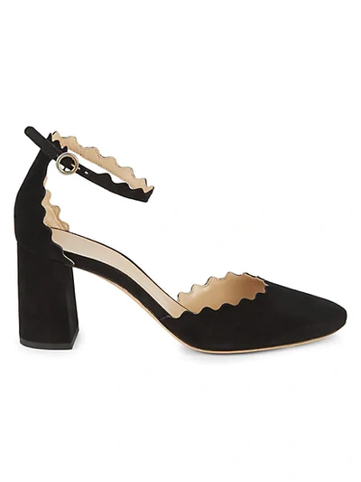 Shop Chloé Lauren Ankle-strap Suede Block Heel Pumps In Black