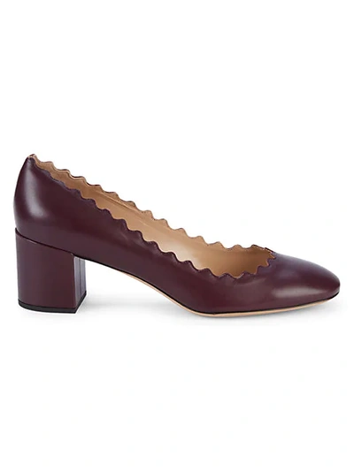 Shop Chloé Scalloped-edge Leather Pumps In Dark Purple