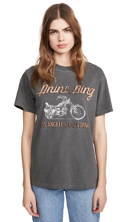 Shop Anine Bing Lili Gun Powder Motorcycle Tee In Washed Grey