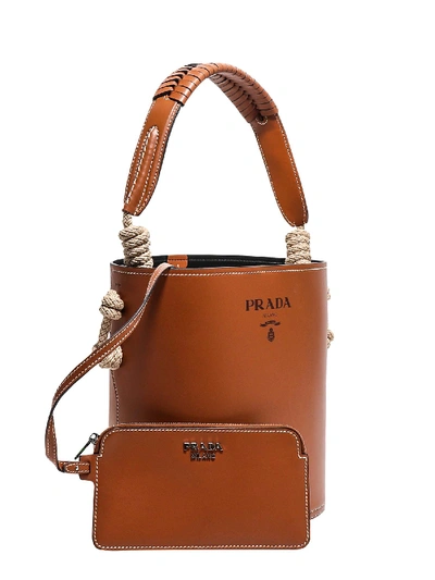 Shop Prada Bucket Bag In Brown