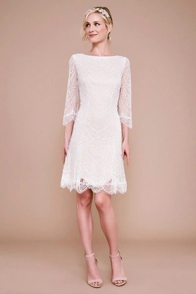 Shop Tadashi Shoji Matilda Long-sleeve Embroidered Dress In Ivory/petal