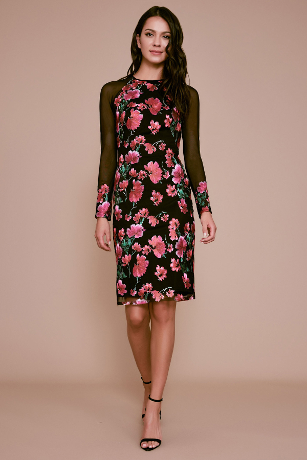long sleeve floral embroidered dress