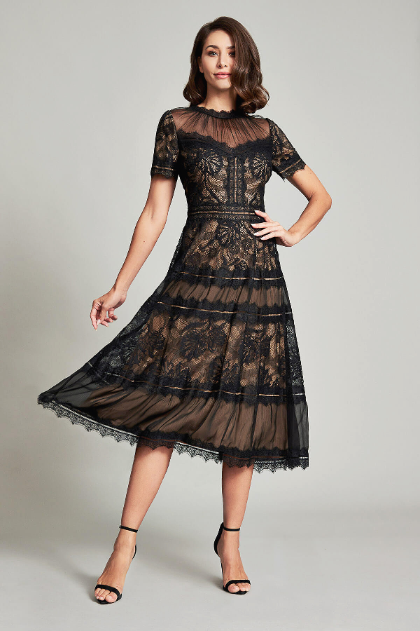 tadashi shoji camilla tea length dress