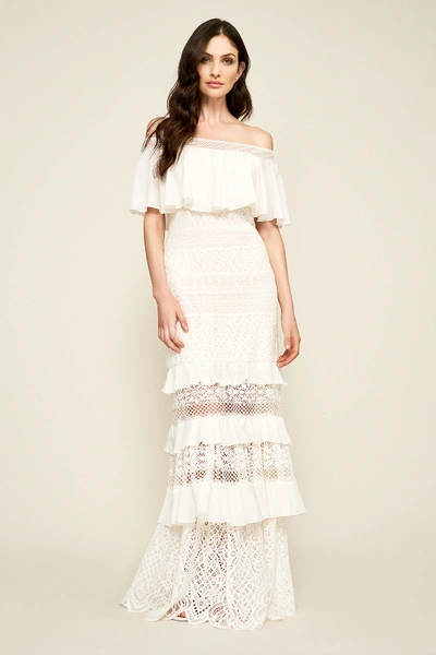 Shop Tadashi Shoji Alexia Off-the-shoulder Gown In Ivory/primrose