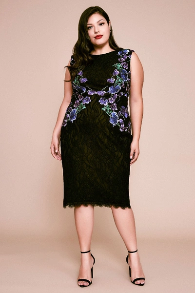 Shop Tadashi Shoji Samar Floral Embroidered Lace Dress - Plus Size In Vioet/black