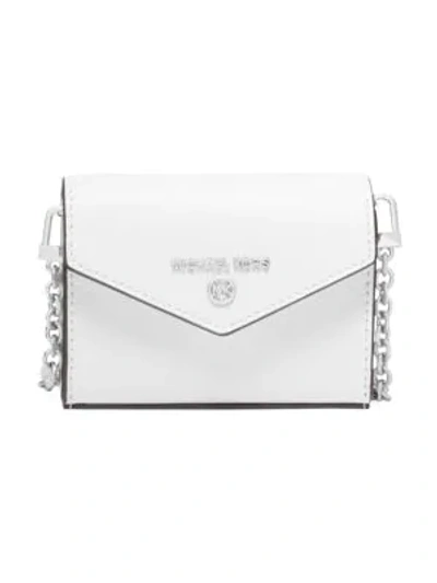 Shop Michael Michael Kors Women's Extra-small Jet Set Charm Leather Crossbody Card Case In Optic White