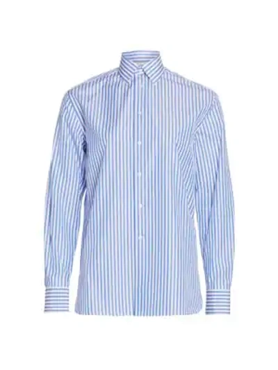 Shop Ralph Lauren Adrien Stripe Cotton Shirt In White Blue