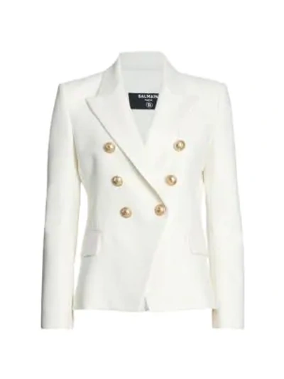 Shop Balmain Double Breasted Crepe Jacket In White