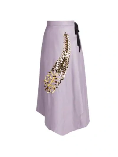 Shop Prada Sequin Feather Leather Midi Skirt In Lilac