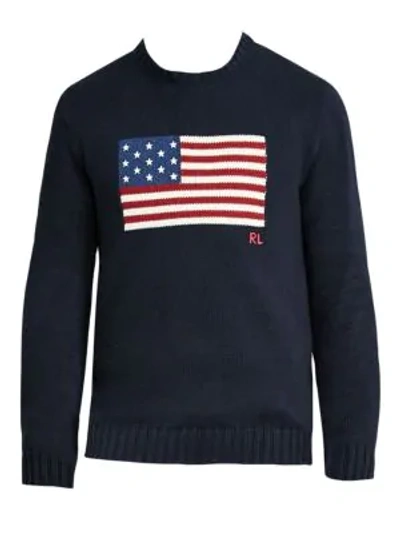 Shop Polo Ralph Lauren American Flag Cotton Knit Sweater In Navy