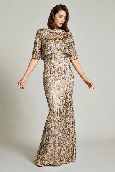 Shop Tadashi Shoji Emica Crop Overlay Gown In Copper/shadow