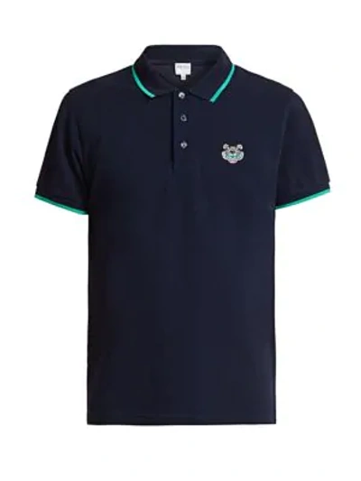 Shop Kenzo Tiger Embroidery Cotton Polo In Midnight Blue