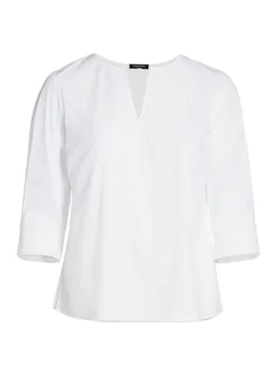 Shop Lafayette 148 Whalen Split-neck Blouse In White
