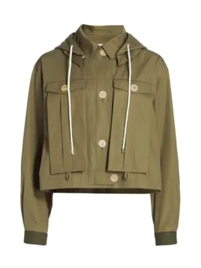 Shop Loewe Hooded Military Cropped Jacket In Military Green