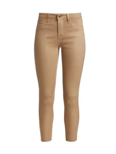 Shop L Agence Margot High-rise Ankle Skinny Coated Jeans In Cappuccino Coated