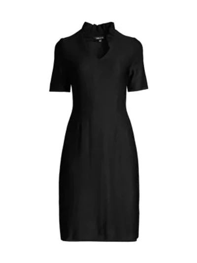 Shop Misook Ruffle-neck Sheath Dress In Black