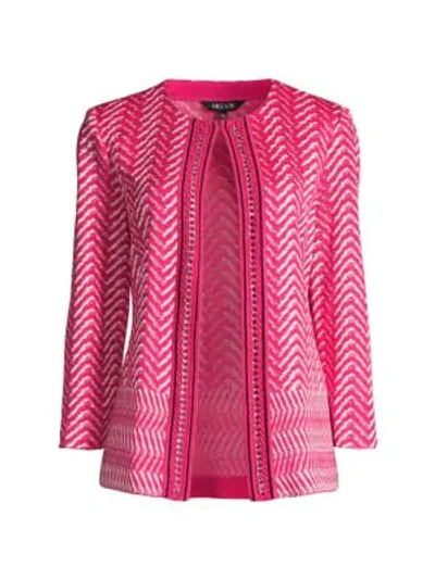 Shop Misook Chevron Knit Chain Trim Jacket In Rhubarb Black Pink
