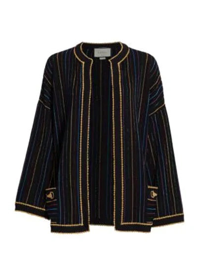 Shop Gucci Wool Lurex Stripe Knit Jacket In Black Multi