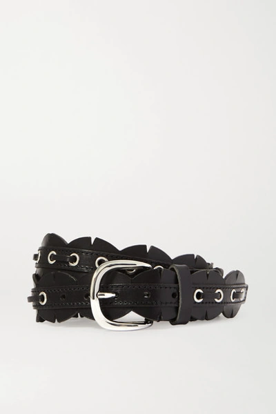 Shop Isabel Marant Tany Eyelet-embellished Scalloped Leather Waist Belt In Black