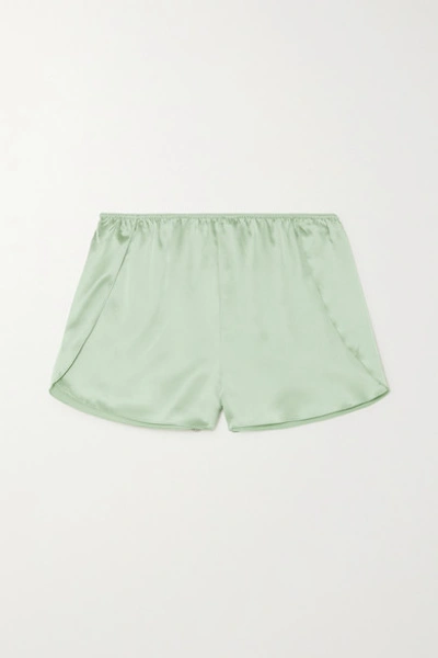 Shop Anine Bing Jade Silk-satin Pajama Shorts In Green