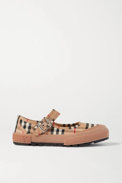 Shop Burberry Rubber-trimmed Checked Canvas Flats In Beige