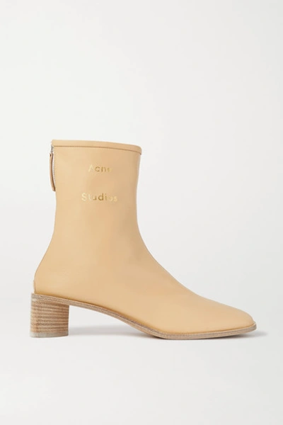 Shop Acne Studios Logo-print Leather Ankle Boots In Beige