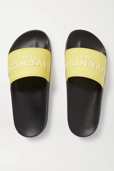 Shop Givenchy Logo-print Rubber Slides In Pastel Yellow