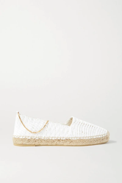 Shop Stella Mccartney Hestia Embellished Woven Raffia Espadrilles In White