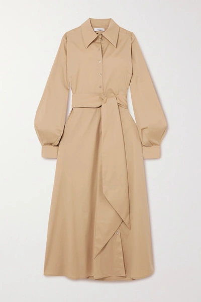 Shop Racil Selman Open-back Belted Cotton-blend Shirt Dress In Tan