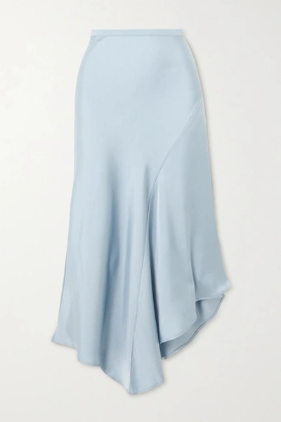 Shop Anine Bing Bailey Asymmetric Silk-satin Midi Skirt In Blue