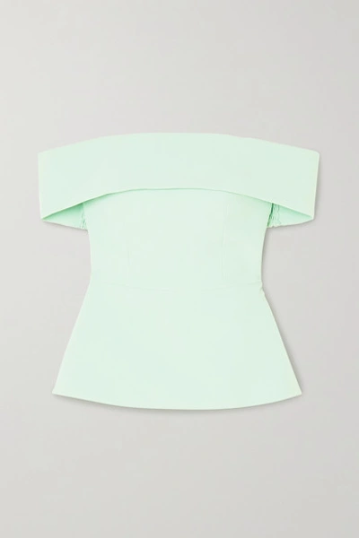 Shop Safiyaa Off-the-shoulder Stretch-crepe Peplum Top In Jade