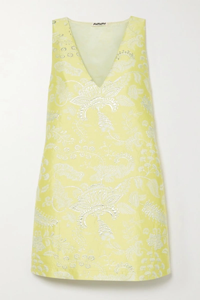 Shop Avavav Metallic Floral-jacquard Mini Dress In Yellow
