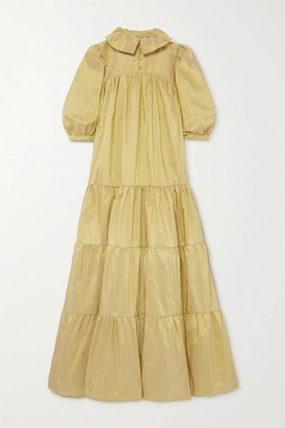 Shop Avavav Tiered Silk-taffeta Maxi Dress In Chartreuse