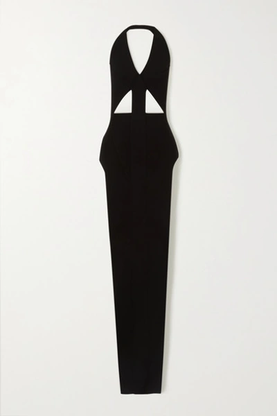 Shop Rick Owens Ixta Backless Cutout Stretch-knit Maxi Dress In Black