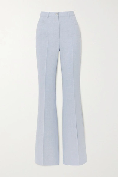 Shop Akris Farid Linen And Wool-blend Flared Pants In Blue