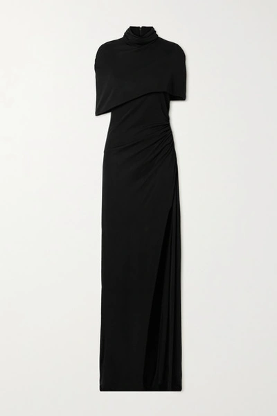 Shop Brandon Maxwell Cape-effect Draped Stretch-jersey Gown In Black