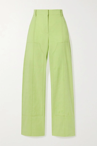 Shop Jacquemus Estero Hemp-blend Straight-leg Pants In Chartreuse