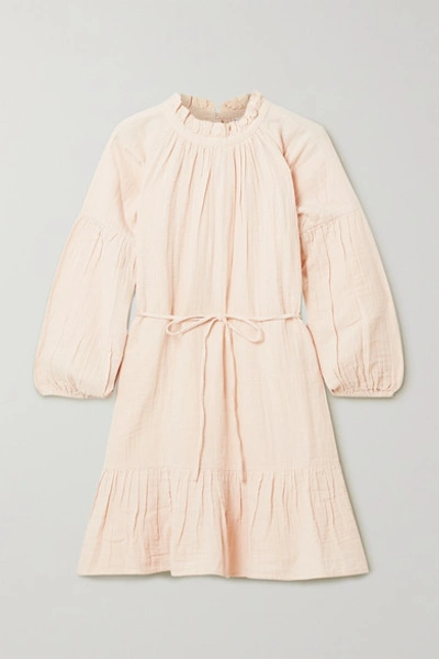 Shop Apiece Apart Victoria Belted Gathered Ruffled Cotton-gauze Mini Dress In Blush