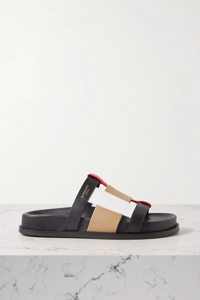 Shop Burberry Color-block Leather Slides In Black