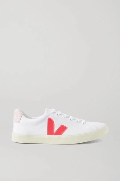 Shop Veja Esplar Rubber-trimmed Organic Cotton-canvas Sneakers In White