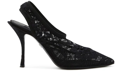 Shop Dolce & Gabbana Lace Sling Backs In Nero