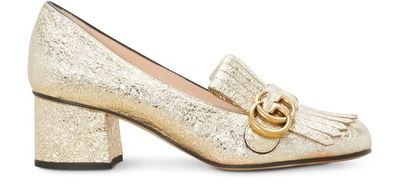 Shop Gucci Metallic Mid-heel Pump In Gold