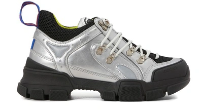 Shop Gucci Flashtrack Sneakers In Silver