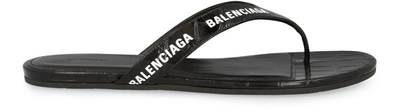 Shop Balenciaga Croco Effect Sandals In Black White